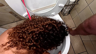 Interracial Blowjob and Golden Shower Over Toilet, Face Spitting and Flushing