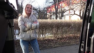 Blondie Kathy flaunts her phony funbags in a hot reality ride