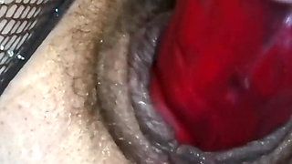 Mommys Alone Time with My Big Red Dildo - Deep Insertion in Hairy Pussy & Creamy Finish
