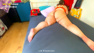Thick Busty Stepmother Next Door Gets Stretched Out on the Bed After Work