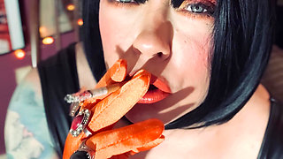 Hot Wife Tina Snua Smoking A Cork 100 Cigarette In Satin Gloves & Jewellery