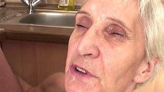 German Granny in Black Stockings Got a Facial After Doggy