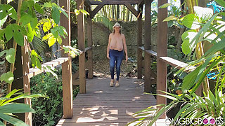 Hairy nudist with big tits voyeur