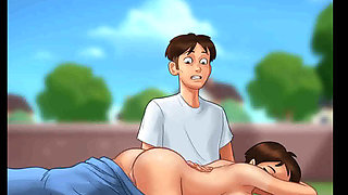 Summertime saga: cougar mature MILF seduces Younger man in her backyard ep 108