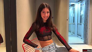 Katty West Brunette Skinny Amateur Public Cumwalk - Huge Facial Cumshot on Street