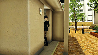 Men's Room, Cute Asian Girl Swallows Big Black Cock in a Public Toilet, Emptie41