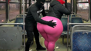 Big Ass Girl in Black Pants Gets Pressed in the Bus and Ends in Black Thong