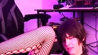 Femboy Hami Anal Fuck With Dildo In Sexy Fishnet Lingerie