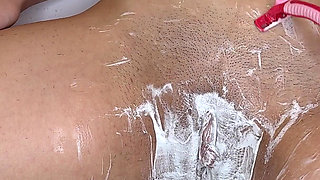Shaving a Hairy, Tight Pussy with a Razor and Trimmer!