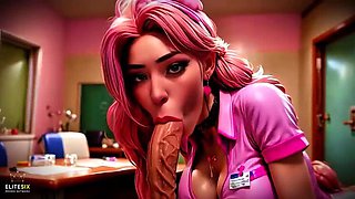 Pink Hair Bimbo Nurse Fucks Patient Hard - Wild Blowjob & Sloppy Sucking Action