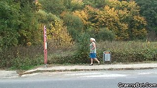 Old granny is picked up and pussy fucked
