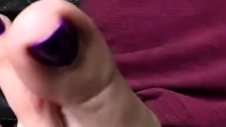 Busty brunette foot fetish and footjob in nylons