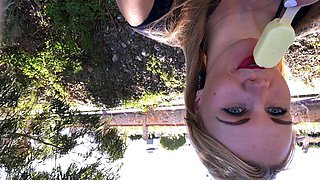 European amateur fucks a huge dick outdoors pov