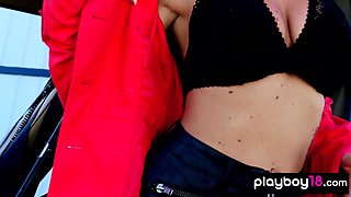 Raunchy 18yo girl pilot posing nude in her copter