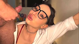 Lesbian Deepthroat in Glasses