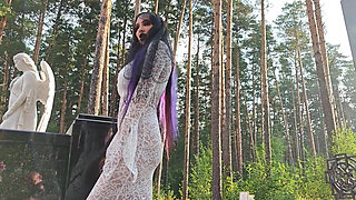 Gothic Witch Wanders the Cemetery, Performs Black Magic Rituals, and Makes You to Worship Her and Satan.