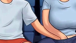 Summertime saga: stepbrother fingers his stepsister in the cinema