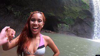 Thai temptress teases with her alluring natural assets in a steamy alfresco rendezvous