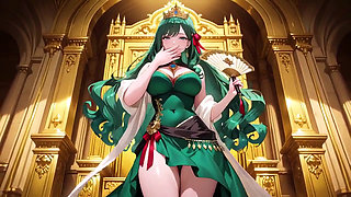 Green Queen on the Golden Throne! Lazy Seduction in a Silk Gown, What Secrets Hide Beneath?