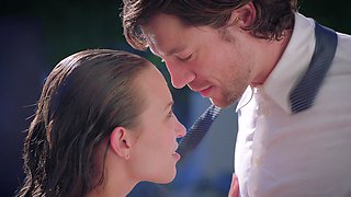 A couple has fun by the pool with Jean Val Jean and Lily Love