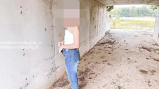 Naughty Thai teen creampies stranger in public forest while boyfriend watches