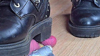 Boots and Cute Pink Socks CBT Cock Trampling on Cockbox, Amateur Femdom Jozi Trample