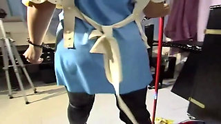 Brunette maid gets tied up