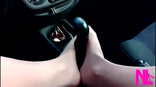 Footjoob to the Shift Stick in Nude Pantyhose