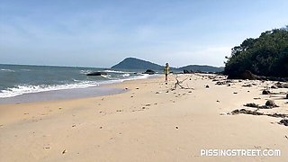 Gorgeous outdoor pissing with a long-legged redhead Sakura Hell