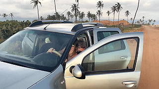 Naked Busty Blonde Walks by Car on Public Road