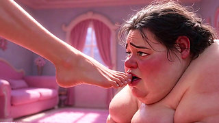 Ugly Fat SSBBW Humiliated Licking Beautiful Woman's Feet