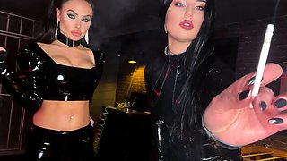 Two sexy hot brunette latex babes fetish