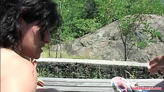 Italian Amateur, Hairy Slut Takes Two Cocks Outdoors