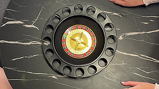 Two girls one guy Christmas Handjob Challenge House Party for fun and precum dripping oily cum