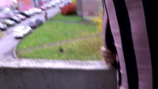 Guy Fucks His Brunette Girlfriend on Balcony Overlooking Spring City