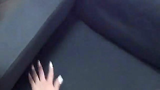 Tall Asian Guy Facial on Petite Natural Brunette After Couch Doggy