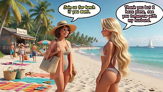 Married Blonde's Beach Tease Becomes Wild House Game with Husband and Young Men (ai Generated)