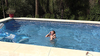 Naked Inflatable Ride and Humping in Outdoor Swimming Pool