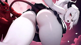 AI Animation maid strokes every inch, moans teased, creamy cumshot splashes over her curves