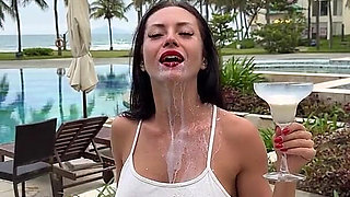 Milking & Getting Messy in See-through Bodysuit Outdoor
