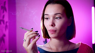 Playful Russian Beauty Smoking Cigarette Outdoor Tease