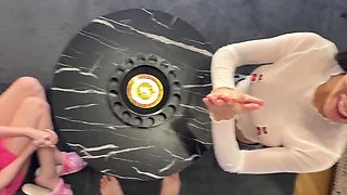 Christmas CFNM Threesome Cum Challenge with Big Cock Handjob and Accidental Ruined Orgasm