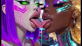 Funny Lesbians Tongue and Kiss Fetish, Ai Animation