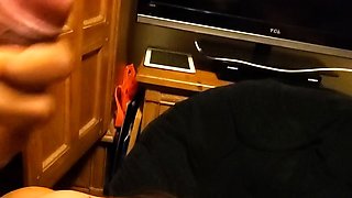 Big tit brunette sucks a big cock POV