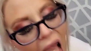 Chubby Blonde Gives Sloppy Blowjob In Glasses
