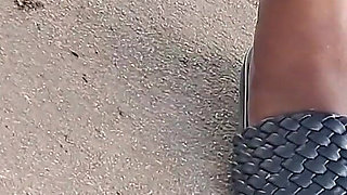 Hot Fudge Tasty Feet Left Foot Wrapped at the Bus Stop