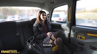 Faux taxi - adorable italian young babe with Natural Tits and petite mild bootie takes a huge jizz facial cumshot from Big Cock