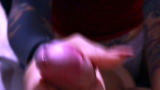 Tender blowjob of a sesy schoolgirl tattooed with split tongue