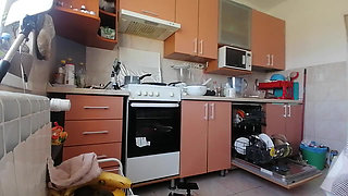 Hot Wife Prepares Naked Food in the Kitchen