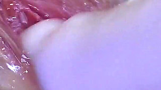 Very Close Spread Pussy Fucking with Dildo and Glass